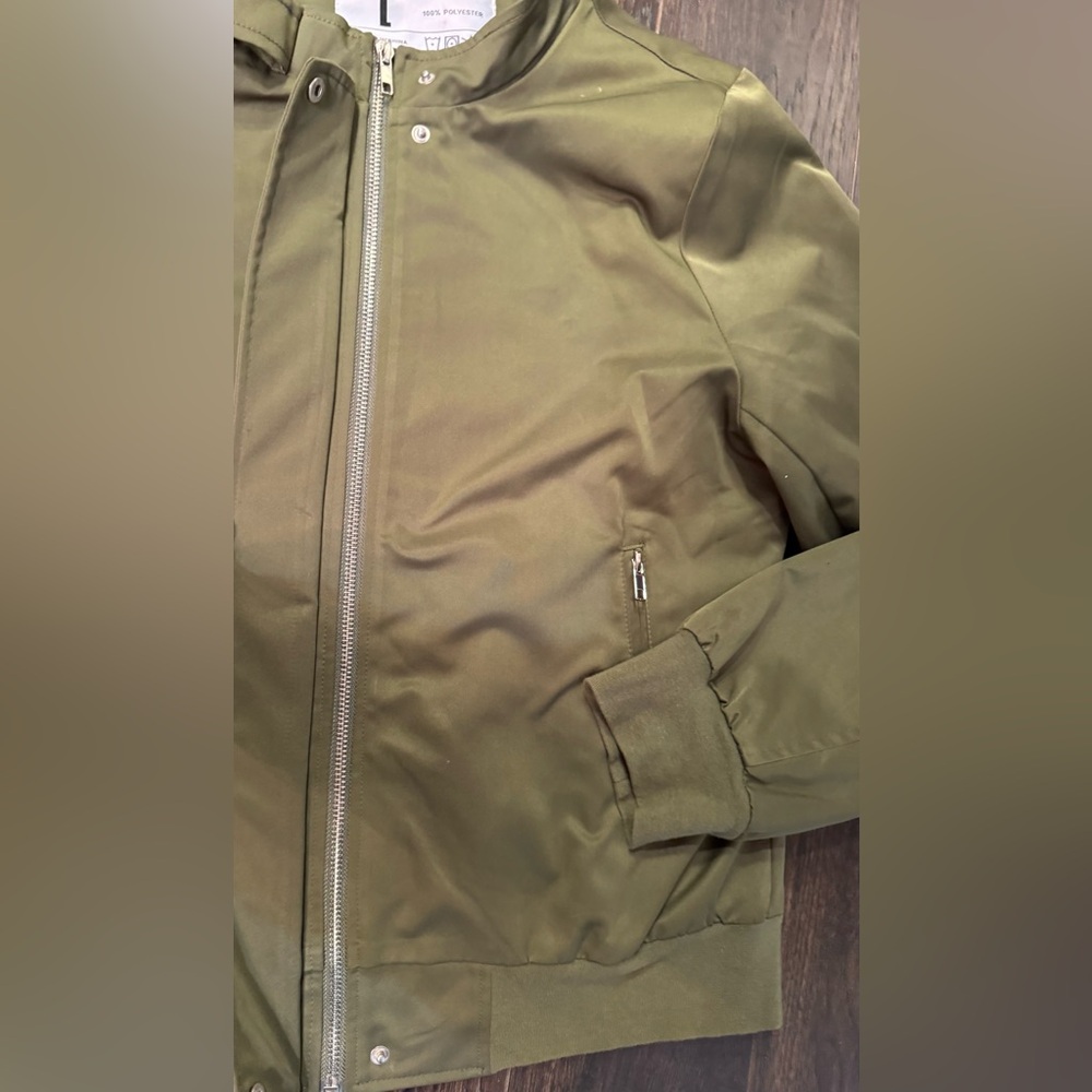 Women's Khaki Bomber Jacket with Motivational Text - Picture 4 of 5